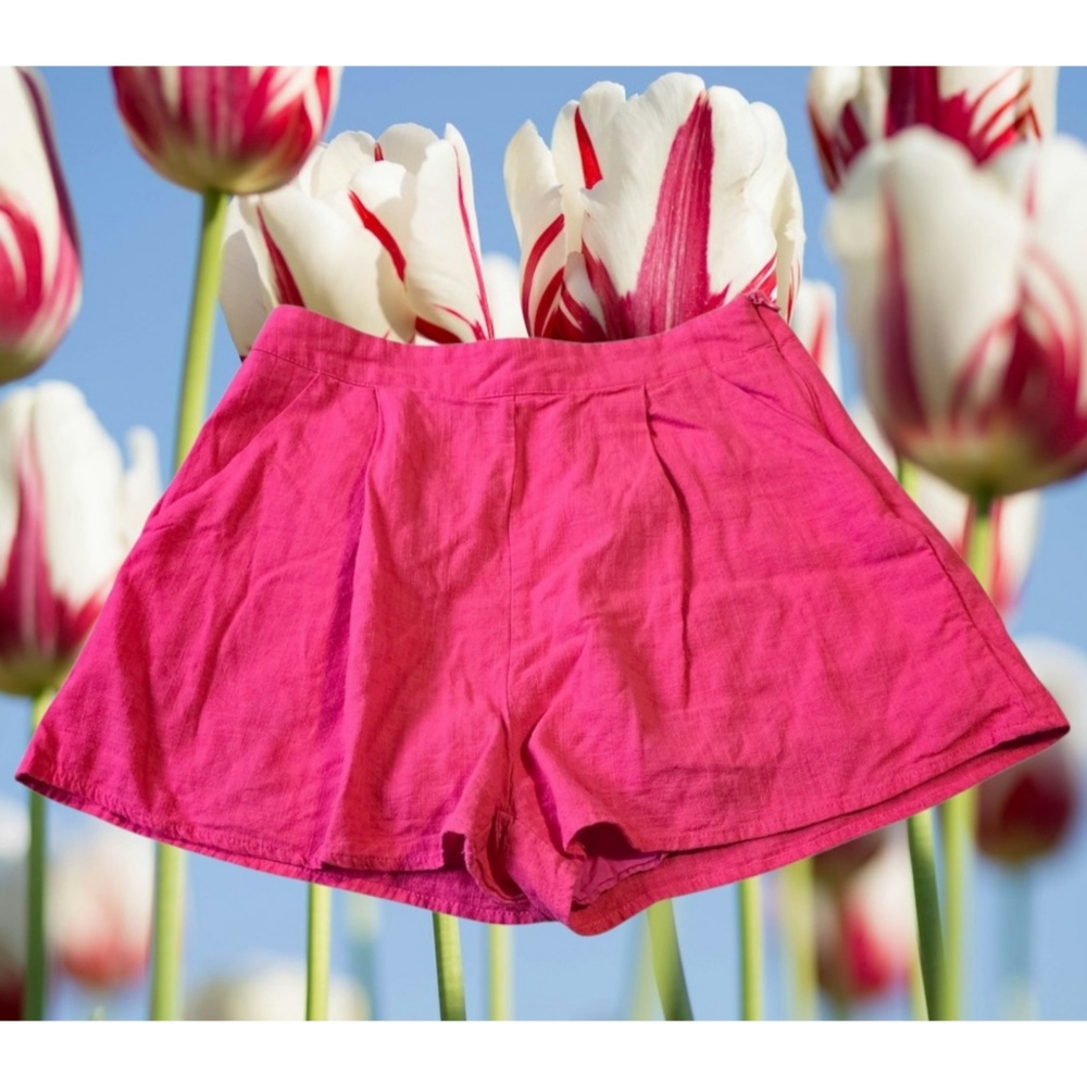 Lulus Linen Blend Front Pleat Shorts Dark Pink Size S